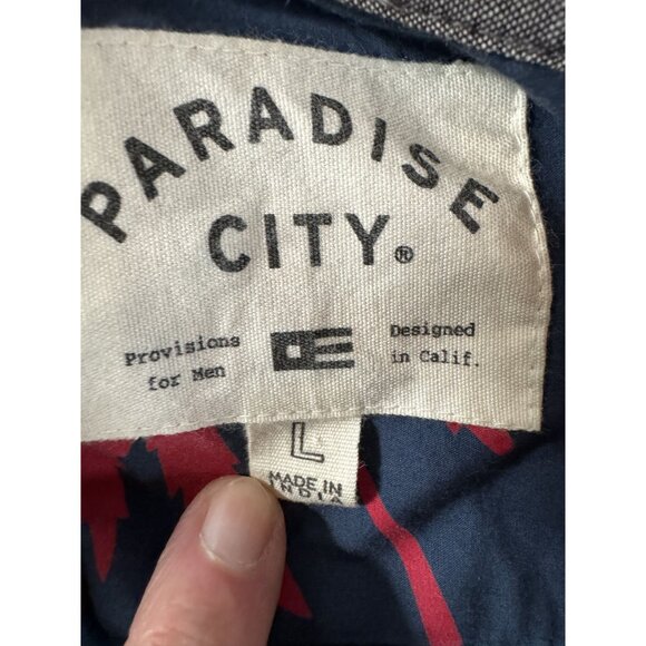 Paradise City Mens Large Hawaiian Shirt Blue & Red Palm Tree Print Short Sleeve - Picture 11 of 16